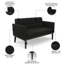 Ver imagem 3 de Sofá Namoradeira e 2 Poltronas Base Madeira Preto Ana Suede Preto - Ibiza
