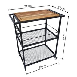 Carrinho de Churrasco Gourmet Estilo Industrial com Tábua Teka Removível - 8