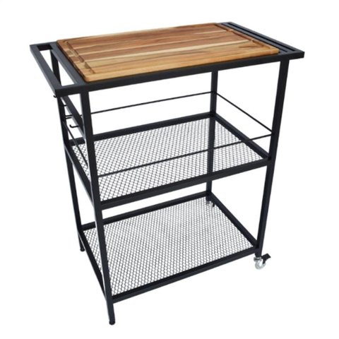 Carrinho de Churrasco Gourmet Estilo Industrial com Tábua Teka Removível