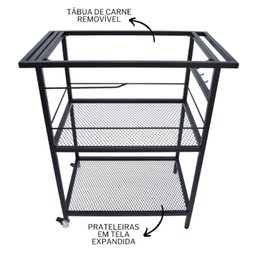 Carrinho de Churrasco Gourmet Estilo Industrial com Tábua Teka Removível - 3