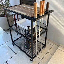 Carrinho de Churrasco Gourmet Estilo Industrial com Tábua Teka Removível - 4