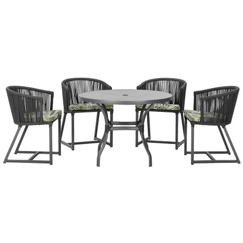 Mesa com 4 Cadeiras de Jantar Roma 100cm e Noronha em Aluminío Preto Corda Nautica Estofado 5 Trama