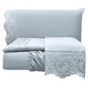 Ver imagem 1 de Jogo Cama Lençol Detail King Bordado Guipir Bordado Inglês Percal 300 Fios 4 Peças - Cinza