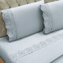 Ver imagem 3 de Jogo Cama Lençol Detail King Bordado Guipir Bordado Inglês Percal 300 Fios 4 Peças - Cinza