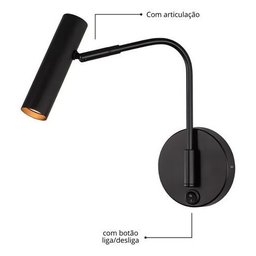 Arandela Articulada Liga Desliga Parede Cama Interruptor:preto Fosco - 2