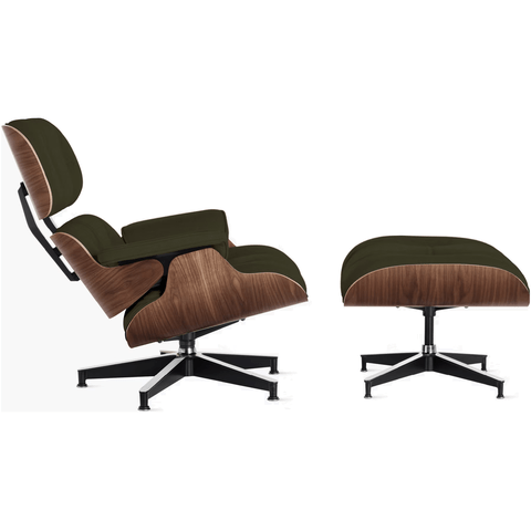 Poltrona Charles Eames com Banqueta Madeira Imbuia Couro Legítimo Verde