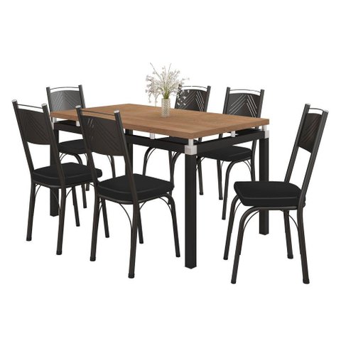 Kit Mesa de Jantar Marva 136cm com 06 Cadeiras Virginia Preto Ferro Preto - Pallazio