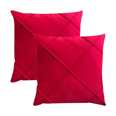 Kit 2 Capas para Almofada Drapeada em Veludo Quadrada 60x60 Vermelho
