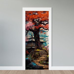 Adesivo de Porta - Paisagem Oriental