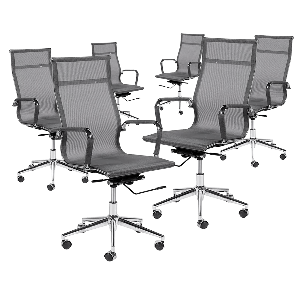 Ver imagem 1 de Kit 6 Cadeiras de Escritório Presidente Giratória Tela Mesh Cinza