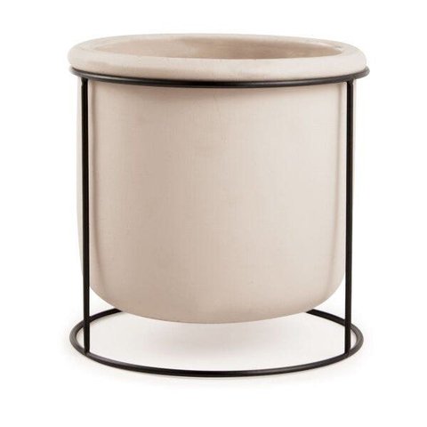 Cachepot em Cimento Cor Bege com Suporte em Metal Tam. Peq - Mart