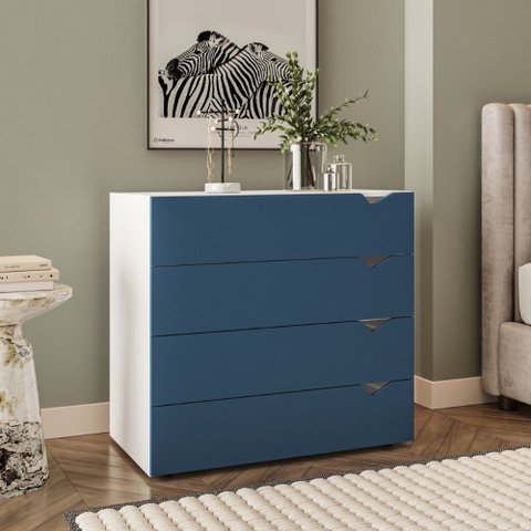 Cômoda 4 Gavetas Porto Branco Azul Politorno Móveis