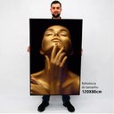 Ver imagem 2 de Quadro Decorativo Caixa Mulher Beleza Dourada Tacolado Moldura Caixa 3cm Preta com Vidro 80 X 120cm