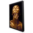 Ver imagem 1 de Quadro Decorativo Caixa Mulher Beleza Dourada Tacolado Moldura Caixa 3cm Preta com Vidro 80 X 120cm