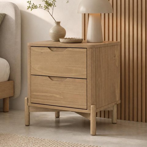 Mesa de Cabeceira 2 Gavetas Orgânica Madeira Maciça Benton F06 Tauari - Lyam Decor