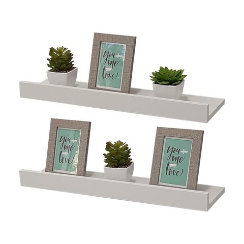 Kit 2 Prateleiras Porta Quadros 100 X 15cm Branca Suporte Invisível