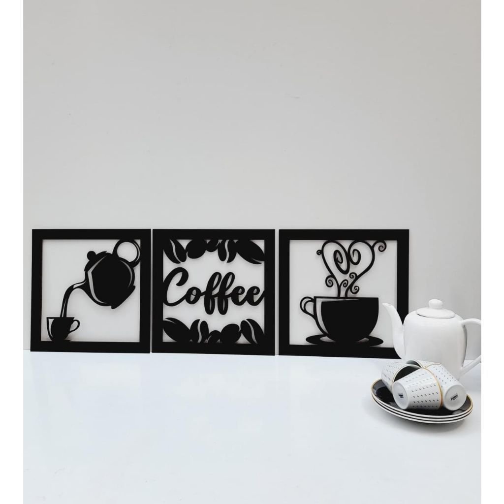 Quadro Decorativo Vazado Café 3mm Preto:30cm Altura X 30cm Largura - 1