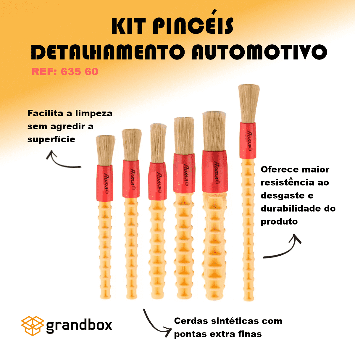 Pincel Detalhamento Automotivo Profissional Kit C/ 6un Roma - 2