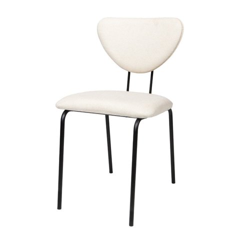 Cadeira Estofada para Sala de Jantar Moderna Base em Metal Design Escandinavo Vitta Preto/Linho Off White