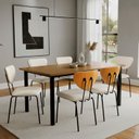 Ver imagem 3 de Cadeira Estofada para Sala de Jantar Moderna Base em Metal Design Escandinavo Vitta Preto/Linho Off White