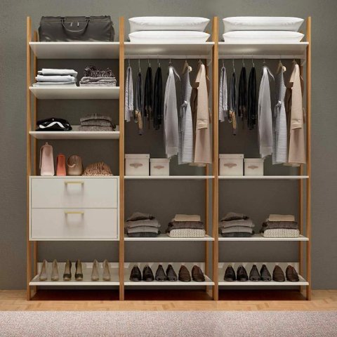 Guarda Roupa Closet com Cabideiros Dalla Costa 100% Mdf Cor:off White com Freijó