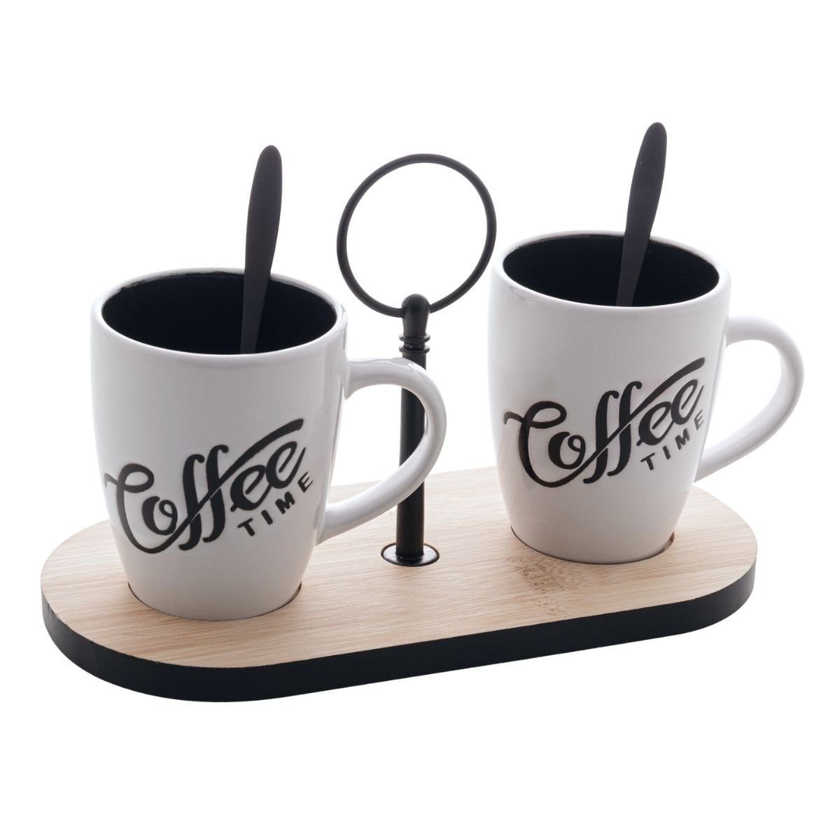 Conjunto Para Café Suporte Bambu com 2 Xícaras e 2 Colheres Coffee Time - Wp Connect - 1