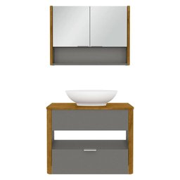 Kit Gabinete de Banheiro Santorini Ii com Espelheira e Cuba Titanium/naturale - 4