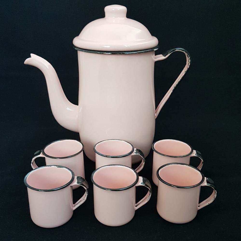 Bule Café Esmaltado 1,25 Litros e 6 Xícaras 70ml Tradicional Rosa - 2