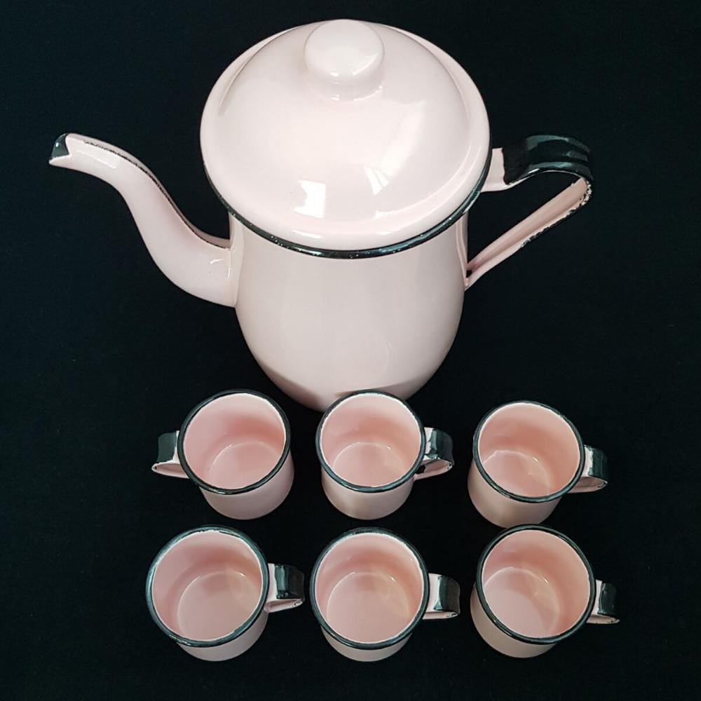 Bule Café Esmaltado 1,25 Litros e 6 Xícaras 70ml Tradicional Rosa - 5
