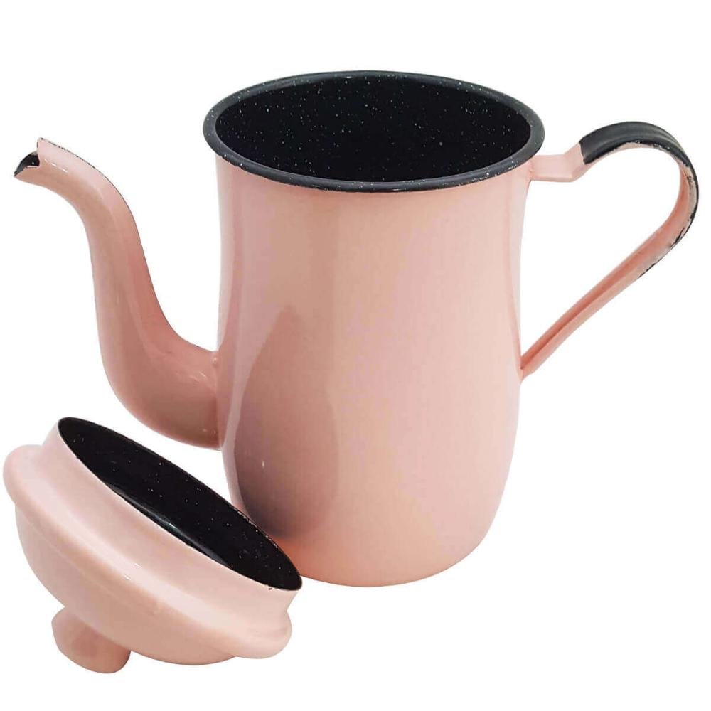 Bule Café Esmaltado 1,25 Litros e 6 Xícaras 70ml Tradicional Rosa - 6