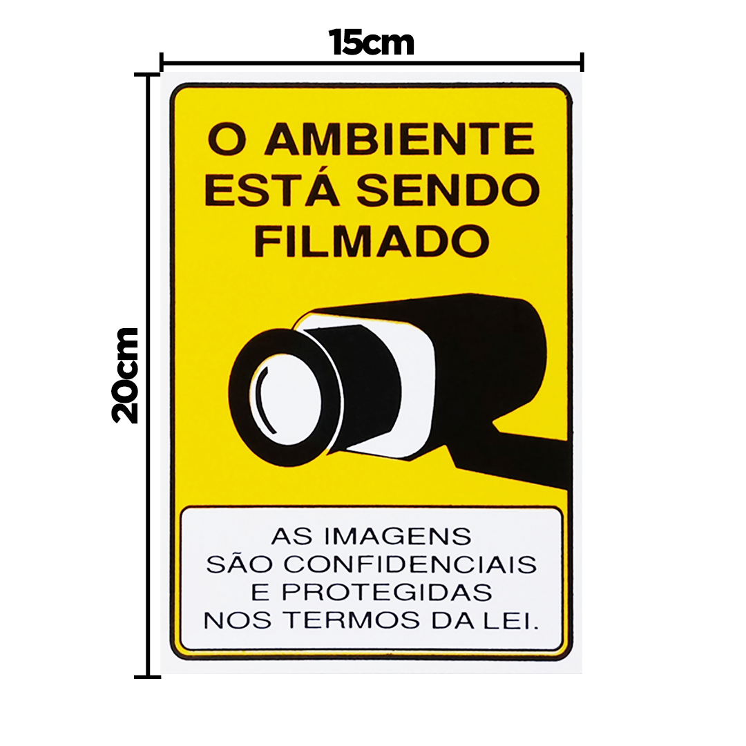 Combo 10 Placas De Sinalização O Ambiente Está Sendo Filmado 15x20 Acesso - P-25/1 F9e - 2