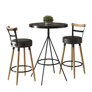 Conjunto Mesa Bistrô e 2 Banquetas Moscou Cor Preto - Salaone Decor