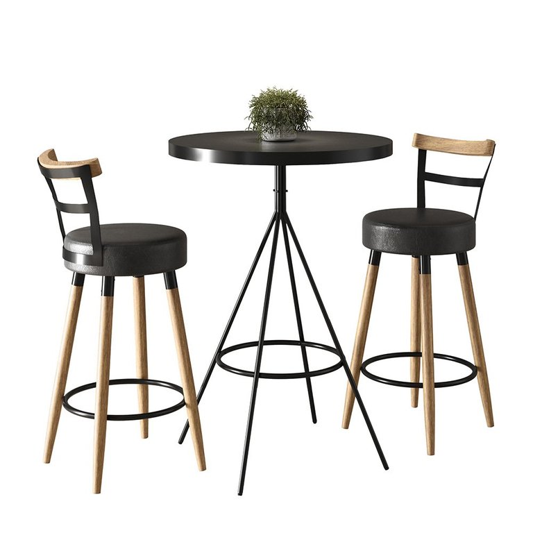 Conjunto Mesa Bistrô e 2 Banquetas Moscou Cor Preto - Salaone Decor