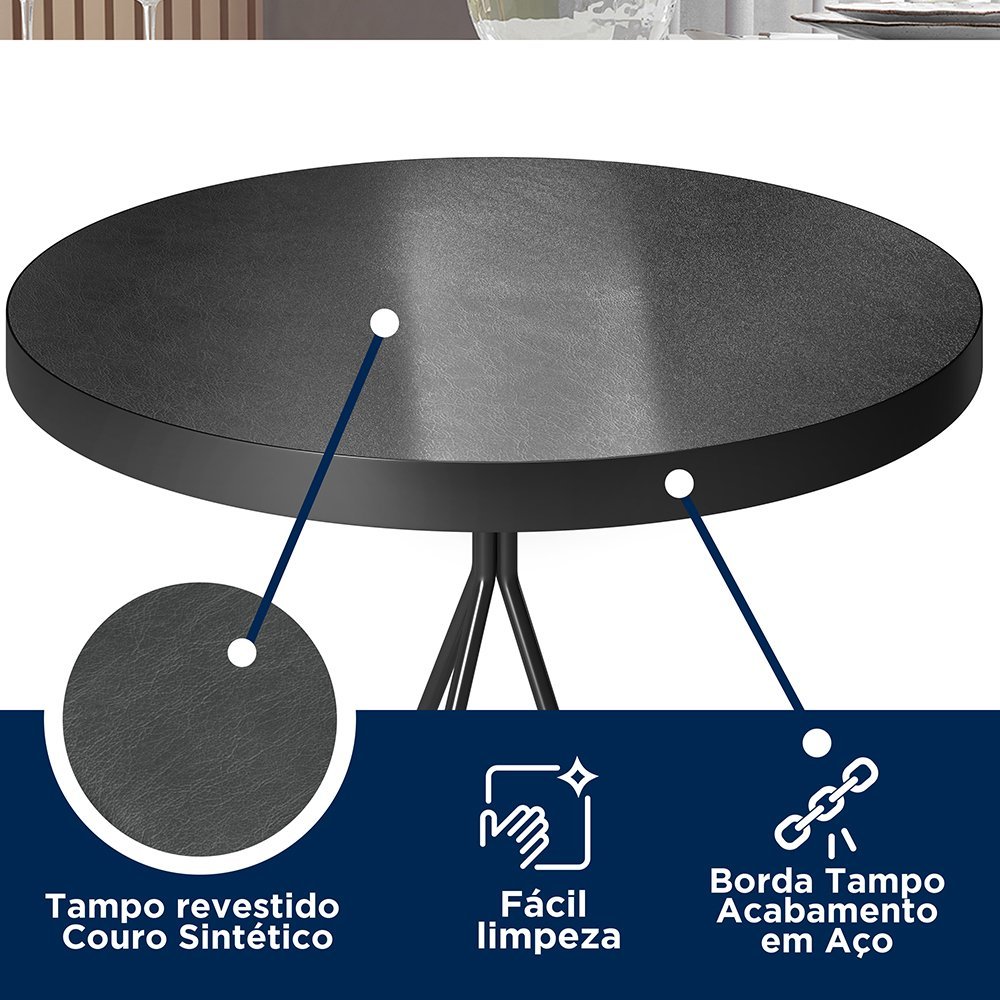 Conjunto Mesa Bistrô e 2 Banquetas Moscou Cor Preto - Salaone Decor - 8