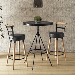 Conjunto Mesa Bistrô e 2 Banquetas Moscou Cor Preto - Salaone Decor - 3