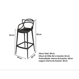 KIT C|3 Banqueta média Masters Allegra - 66 cm - Preto - 6