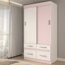 Ver imagem 1 de Guarda-roupa Solteiro Trento 2 Portas 4 Gavetas Flex Branco/rosa Chá - Panorama Móveis