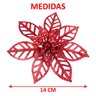 Kit 16 Flores Gliter Vermelha Decoração Árvore de Natal 14cm - 4