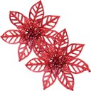 Ver imagem 1 de Kit 16 Flores Gliter Vermelha Decoração Árvore de Natal 14cm