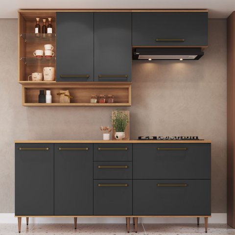 Cozinha Modulada 6 Peças com Tampo 120cm Nicho Decorativo Balcão para Cooktop Isabelle