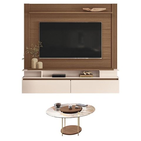 Home Suspenso Astor Castanho Off White com Mesa de Centro Sky com Tampo de Vidro Castanho - Hb Mó