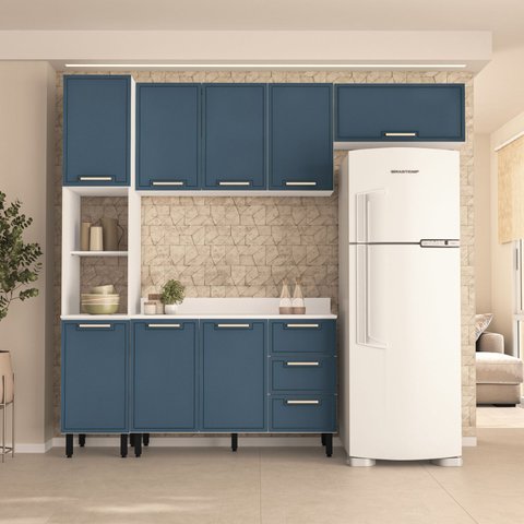 Armário de Cozinha Modulada Completa 4 Peças 240cm com Tampo 100% Mdf Amara Politorno Móveis