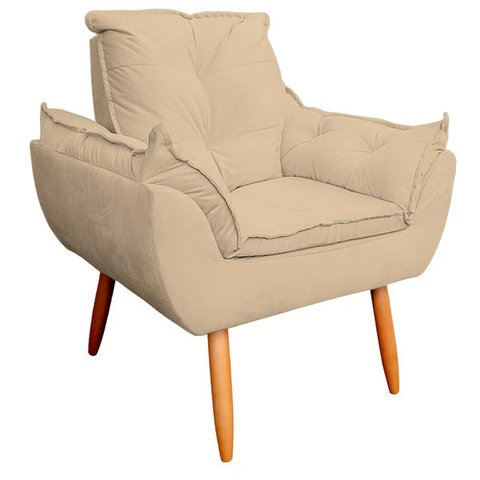 Poltrona Decorativa Opala Sala de Estar Veludo Bege Gli Imports