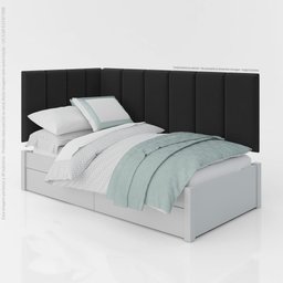 Conjunto de Cabeceira para Cama de Casal Lateral Preto 0,90 Aurora - Jr Móveis - 3