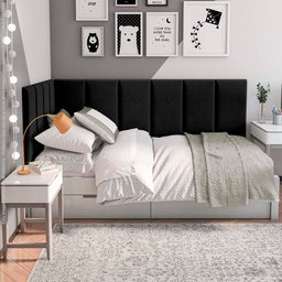 Conjunto de Cabeceira para Cama de Casal Lateral Preto 0,90 Aurora - Jr Móveis - 2
