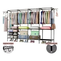 Cabideiro Guarda Roupa Arara Quadruplo Cabides 4 Colunas - 4