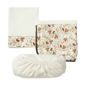 Jogo de Lençol de Berço Americano 3pçs Camping Off White-hug