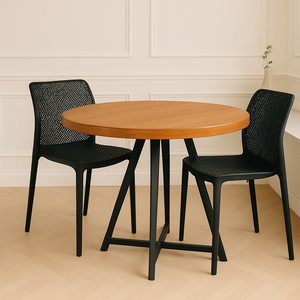 Mesa de Jantar Madeira Maciça Redonda 90 Cm Pé de Ferro Moderna