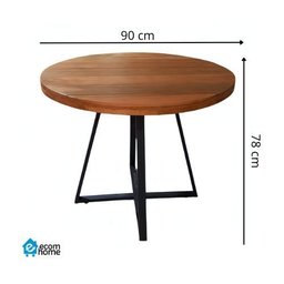 Mesa de Jantar Madeira Maciça Redonda 90 Cm Pé de Ferro Moderna - 4