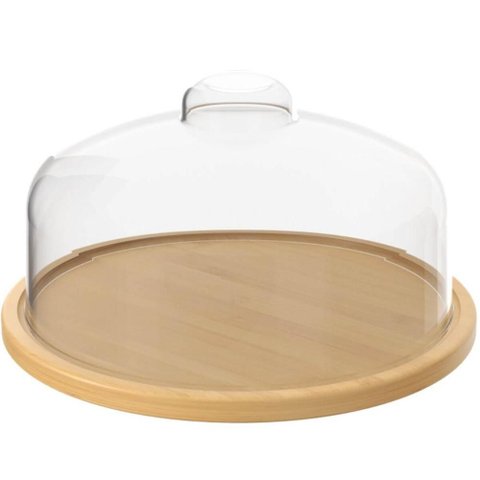 Kit 2 Boleira Pedestal com Cúpula Porta Bolo Bambu Tampa Plástica 26x21cm Prato Bolo Brisa